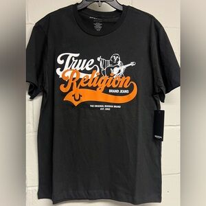 True Religion Black and Orange Men's T-Shirt. “ Old Skool Tee”.